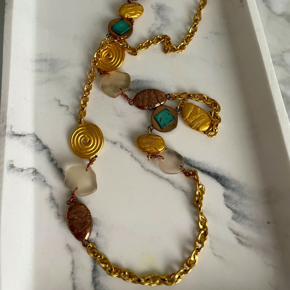Sea Glass and Copper Opera Length Necklace